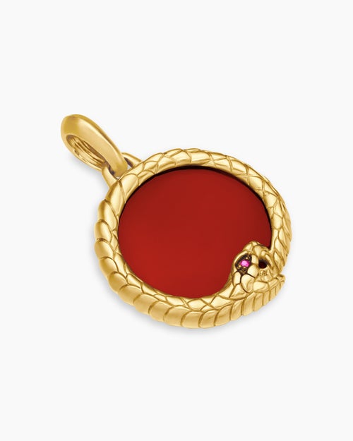 Mens Ouroboros Amulet in 18K Yellow Gold with Carnelian and Ruby, 25mm