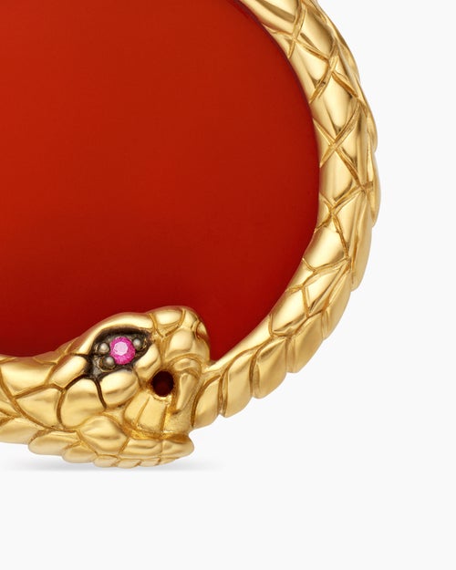 Mens Ouroboros Amulet in 18K Yellow Gold with Carnelian and Ruby, 25mm