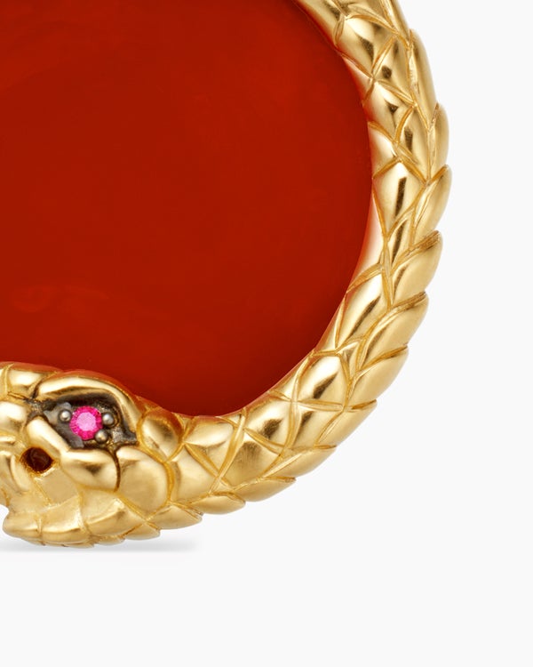 Ouroboros Amulet in 18K Yellow Gold with Carnelian and Ruby, 25mm