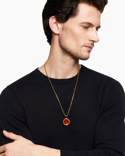 Mens Ouroboros Amulet in 18K Yellow Gold with Carnelian and Ruby, 25mm