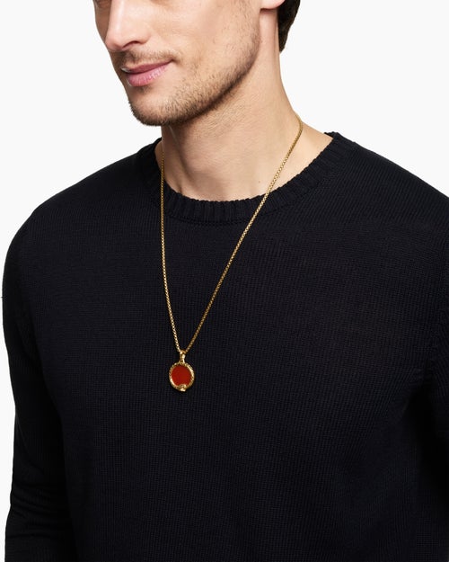 Mens Ouroboros Amulet in 18K Yellow Gold with Carnelian and Ruby, 25mm