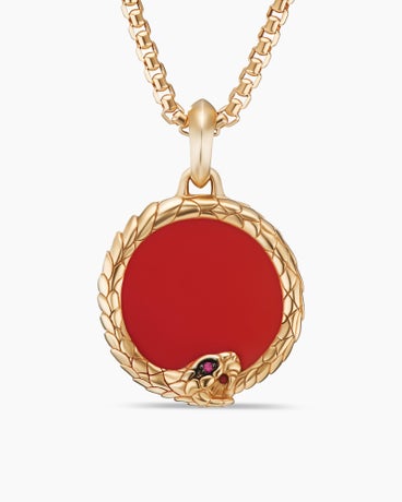 Cairo Ouroboros Amulet in 18K Yellow Gold with Carnelian and Ruby, 25mm