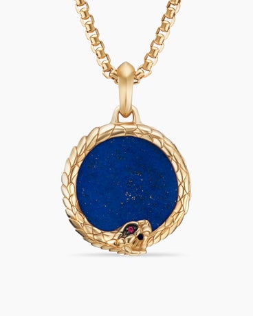 Cairo Ouroboros Amulet in 18K Yellow Gold with Lapis and Ruby, 25mm