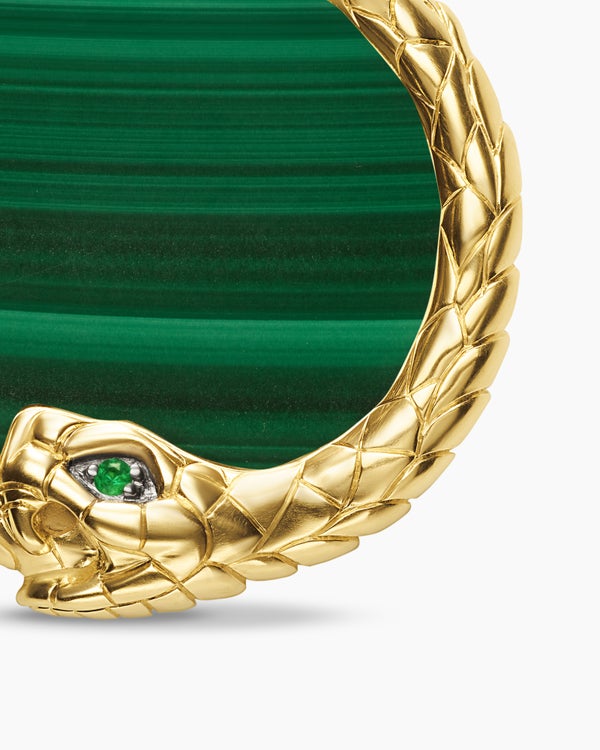 Ouroboros Amulet in 18K Yellow Gold with Malachite and Emerald, 25mm