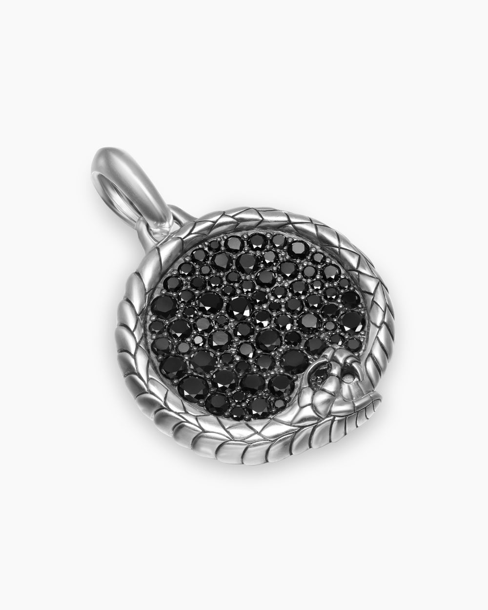 Mens Ouroboros Amulet in Sterling Silver with Black Diamonds, 25mm