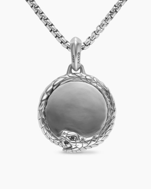 Mens Ouroboros Amulet in Sterling Silver with Black Diamonds, 25mm