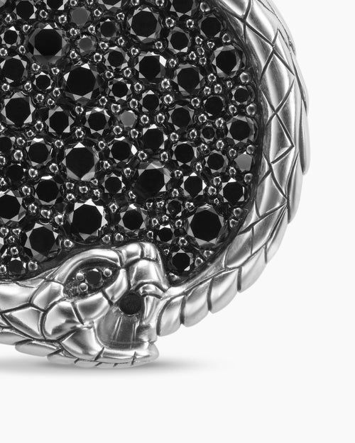 Mens Ouroboros Amulet in Sterling Silver with Black Diamonds, 25mm