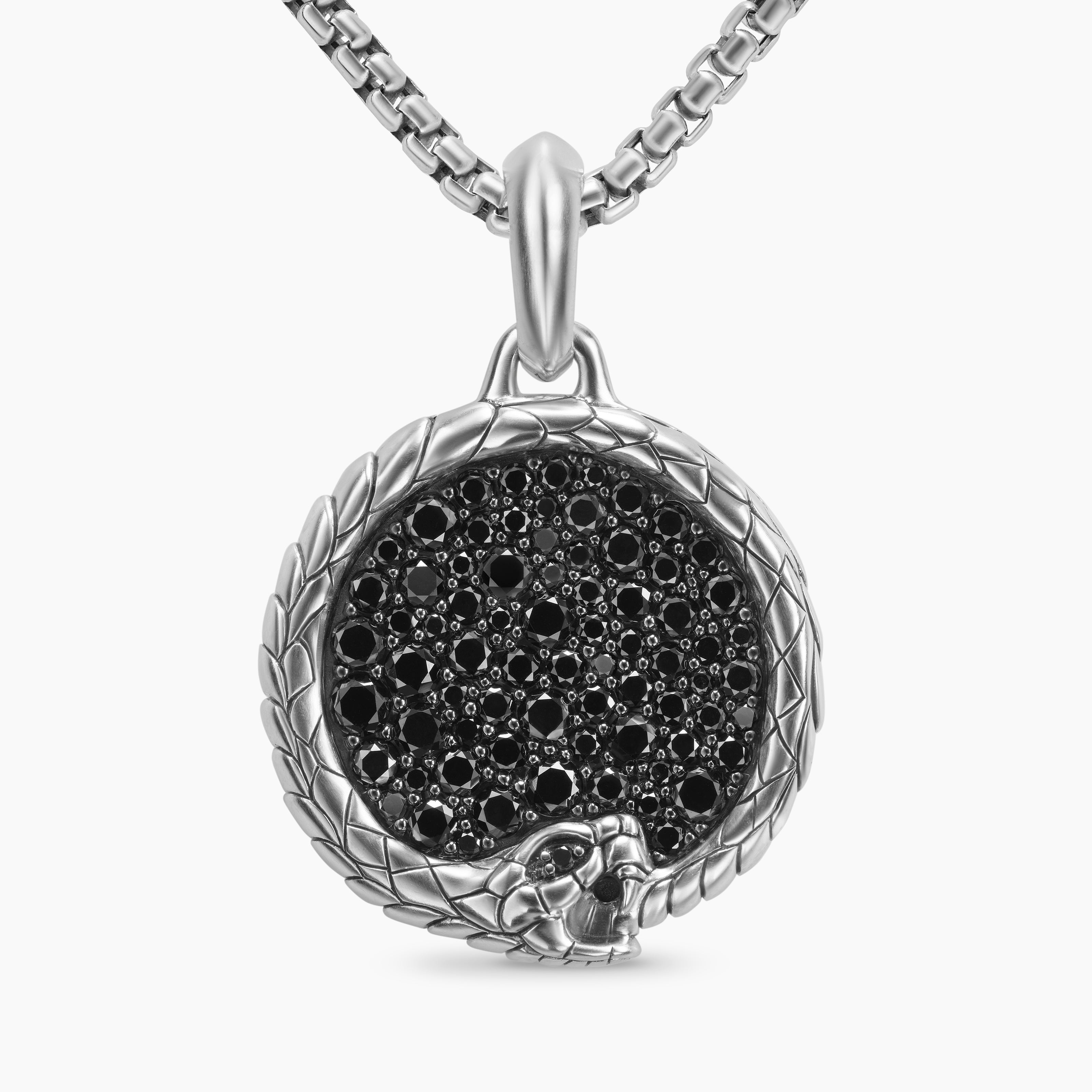 Mens Ouroboros Amulet in Sterling Silver with Black Diamonds, 25mm