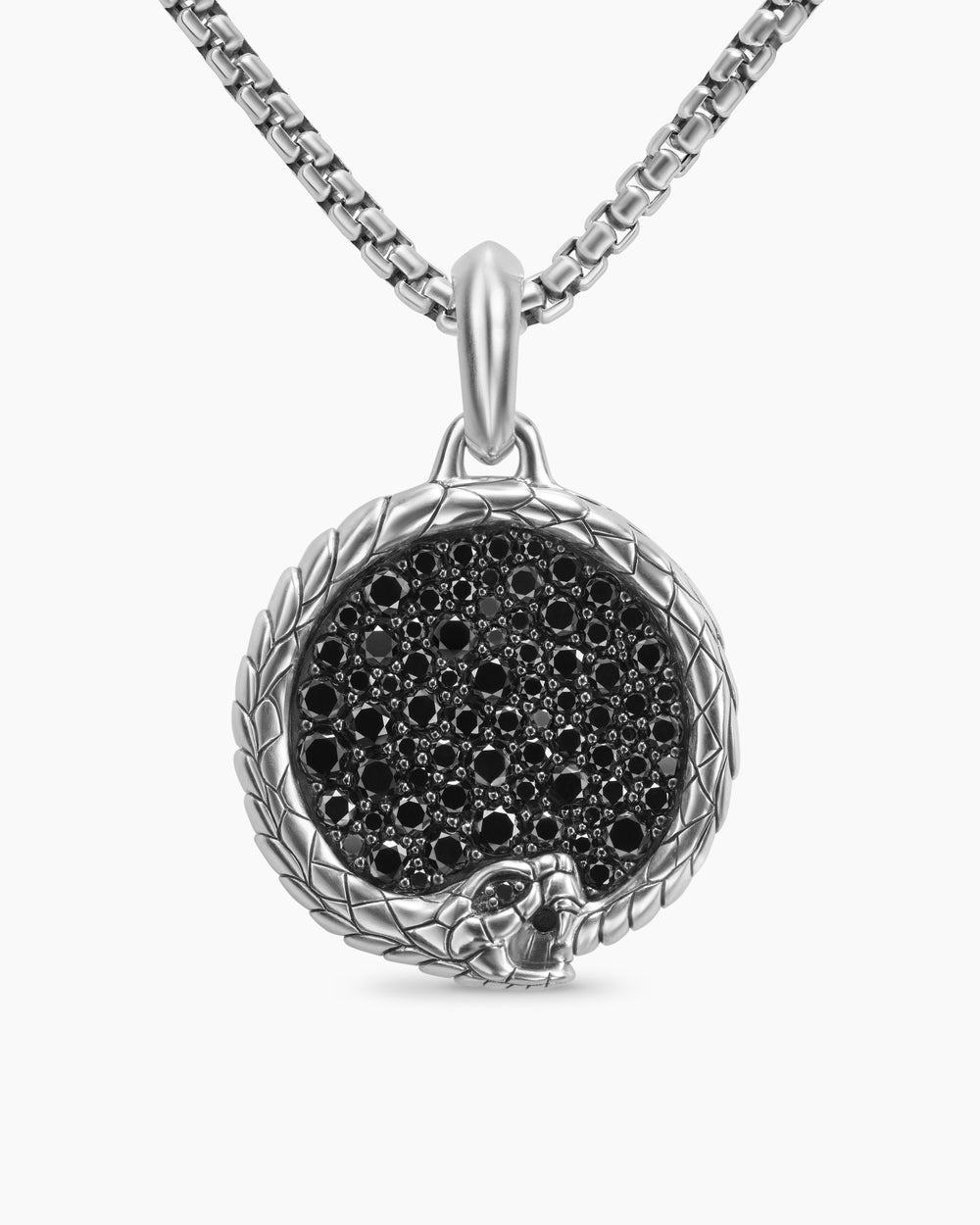 Mens Ouroboros Amulet in Sterling Silver with Black Diamonds, 25mm