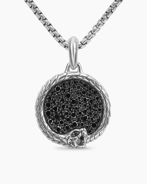 Mens Ouroboros Amulet in Sterling Silver with Black Diamonds, 25mm