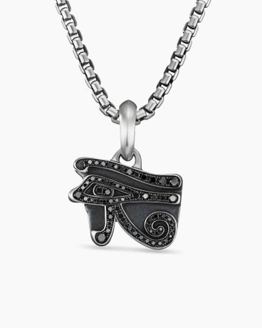 Cairo Eye of Horus Amulet in Sterling Silver with Black Diamonds, 27.6mm