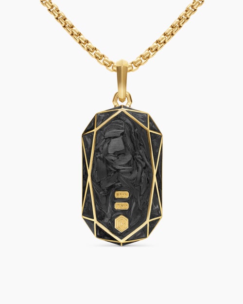 Mens Faceted Amulet in 18K Yellow Gold with Forged Carbon, 36.3mm