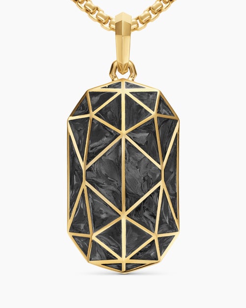 Mens Faceted Amulet in 18K Yellow Gold with Forged Carbon, 36.3mm