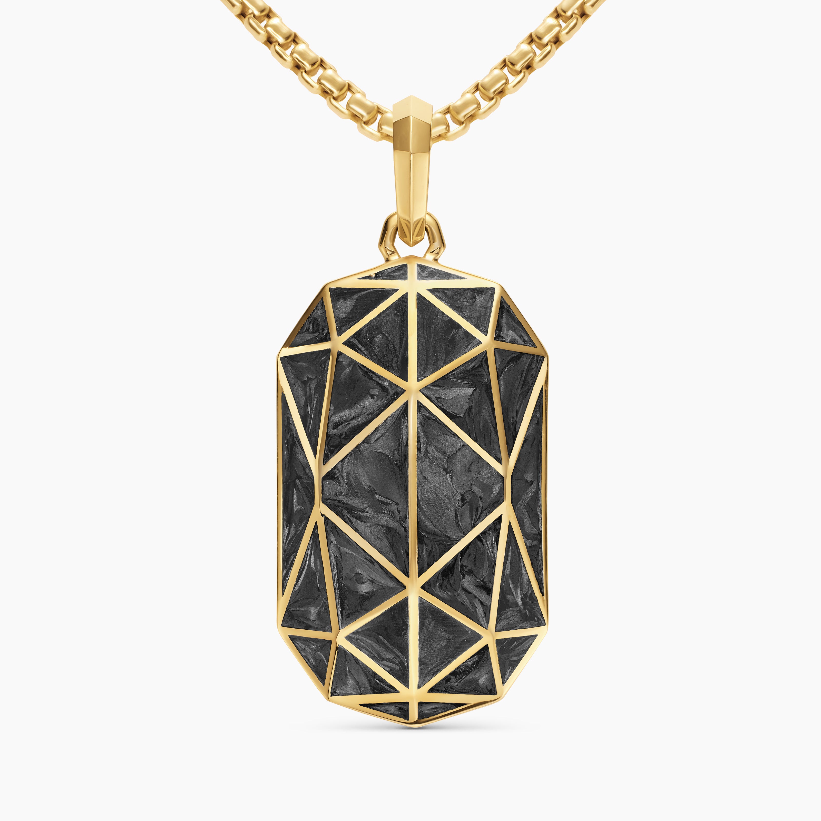 Mens Faceted Amulet in 18K Yellow Gold with Forged Carbon, 36.3mm