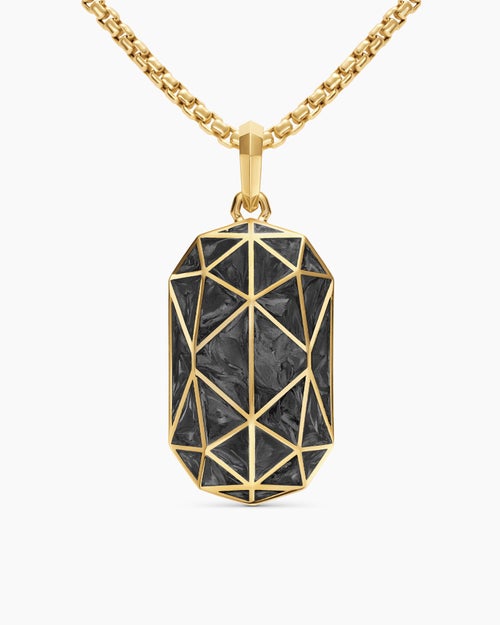 Mens Faceted Amulet in 18K Yellow Gold with Forged Carbon, 36.3mm