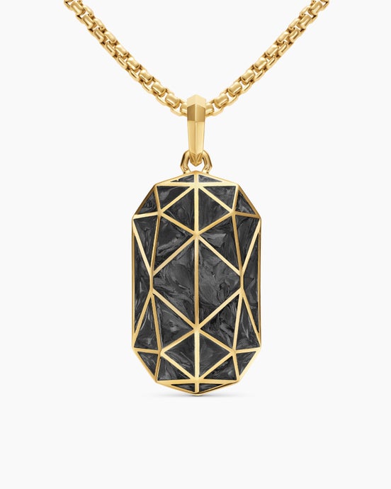 Faceted Amulet in 18K Yellow Gold with Forged Carbon, 36.3mm