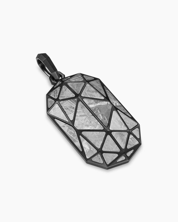 Faceted Amulet in Black Titanium with Meteorite, 36.3mm