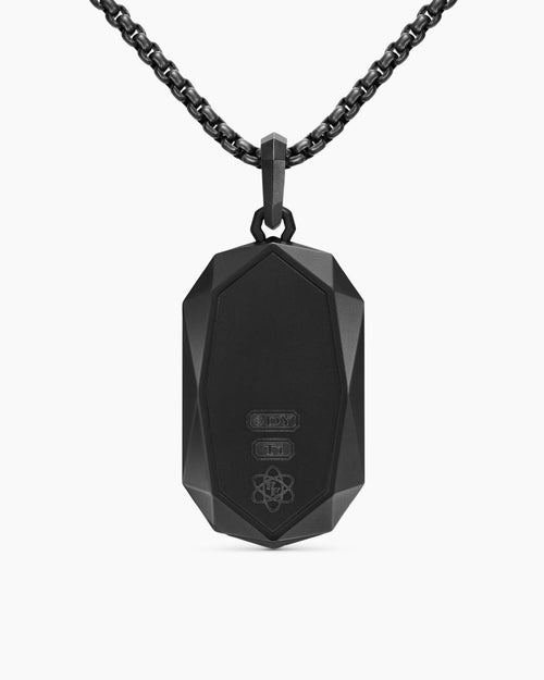 Mens Faceted Amulet in Black Titanium with Meteorite, 36.3mm