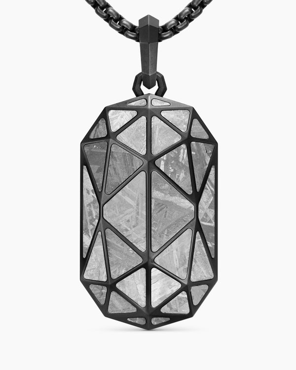 Faceted Amulet in Black Titanium with Meteorite, 36.3mm