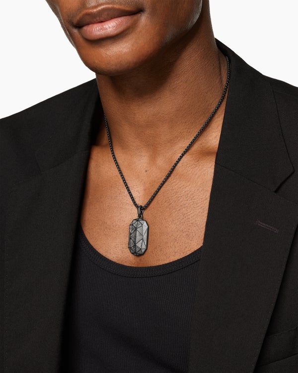 Faceted Amulet in Black Titanium with Meteorite, 36.3mm