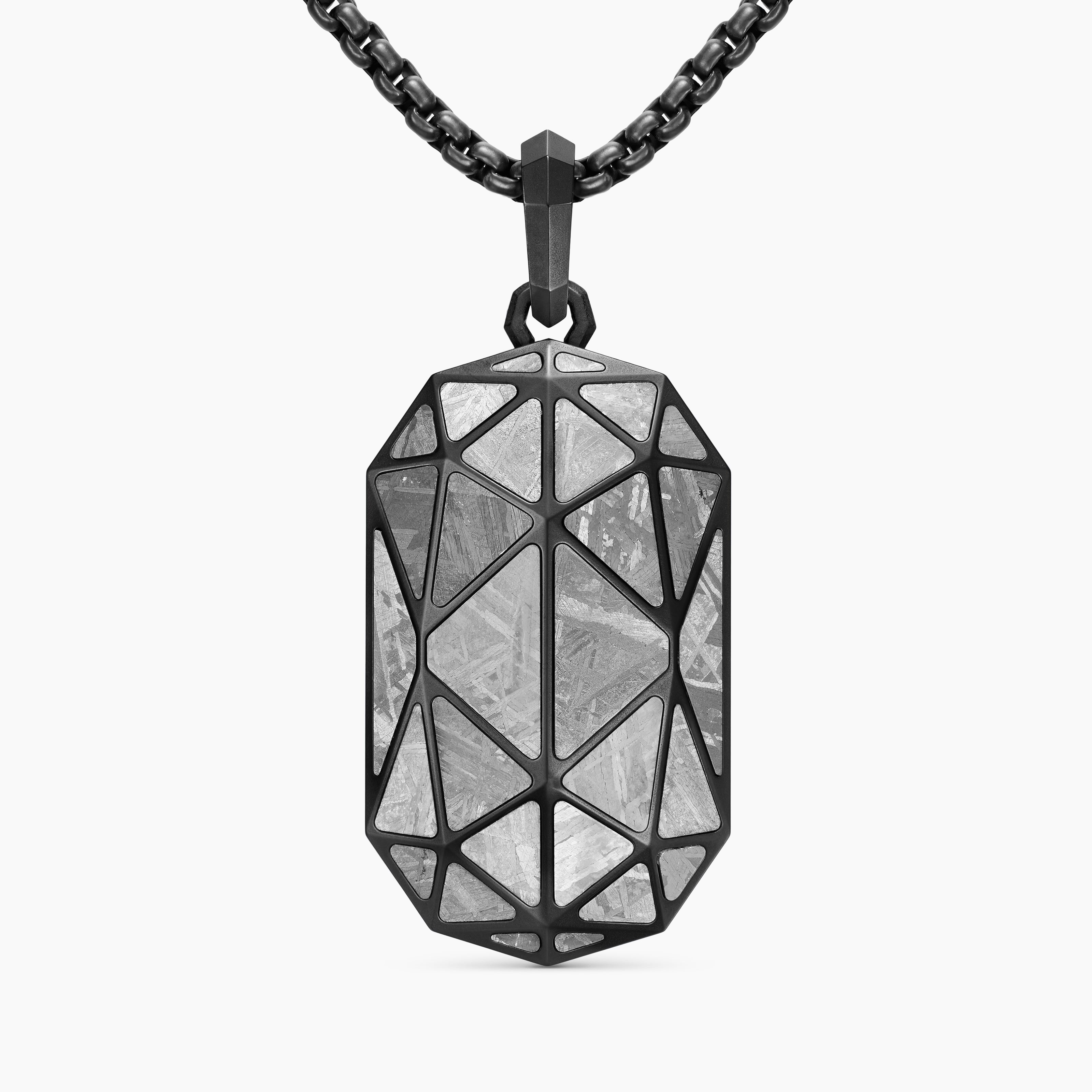 Amulette Faceted en titane noir avec m&eacute;t&eacute;orite, 36,3 mm hommes 