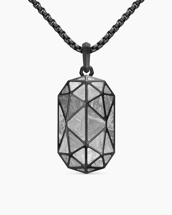 Faceted Amulet in Black Titanium with Meteorite, 36.3mm