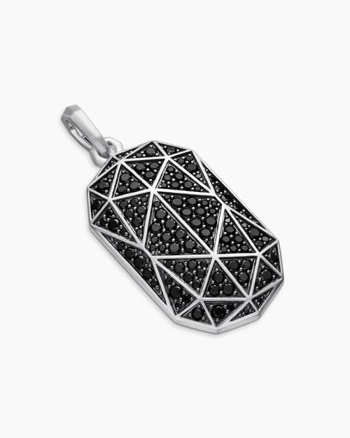 Mens Faceted Amulet in Sterling Silver with Black Diamonds, 36.3mm