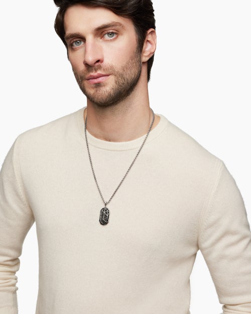 Mens Faceted Amulet in Sterling Silver with Black Diamonds, 36.3mm