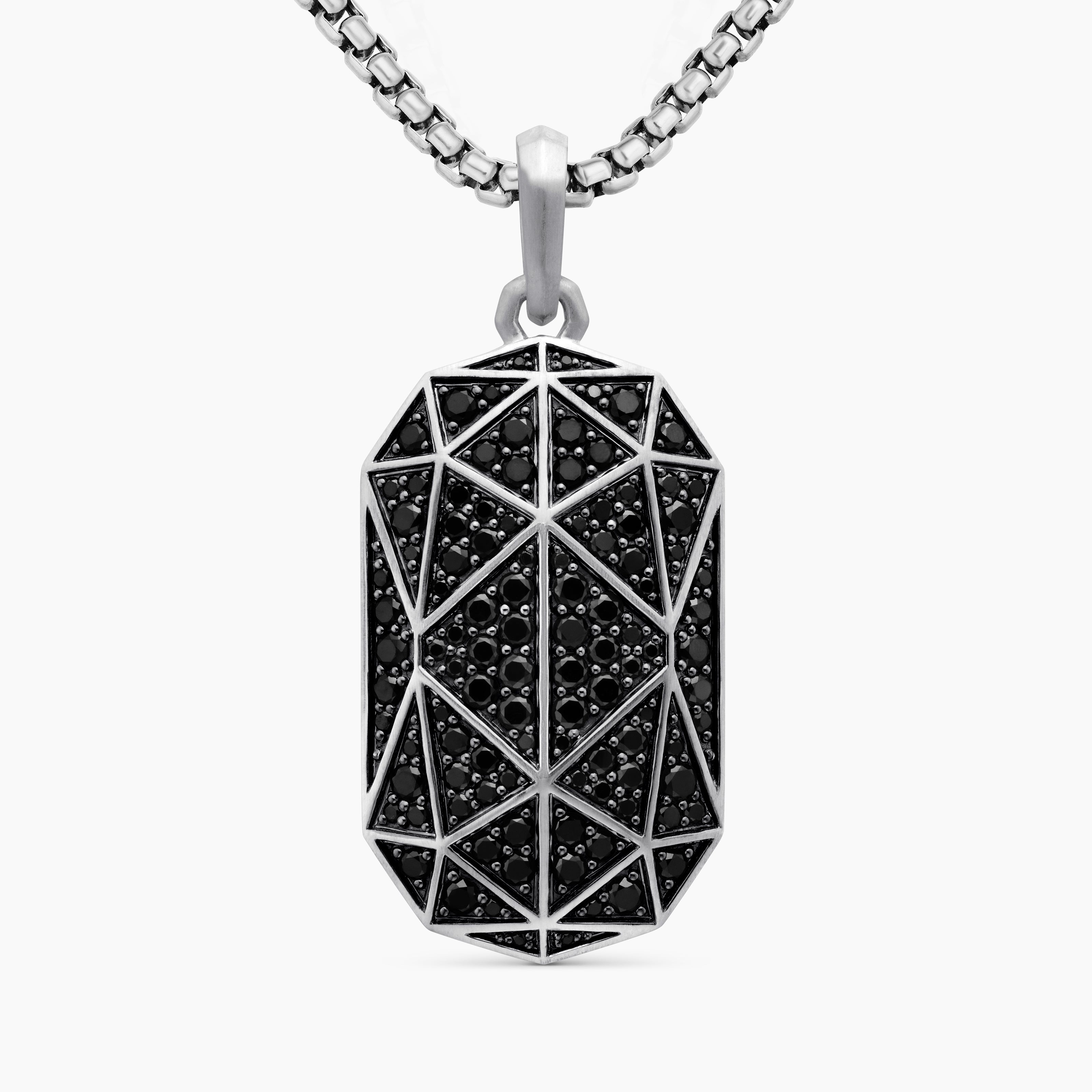 Mens Faceted Amulet in Sterling Silver with Black Diamonds, 36.3mm
