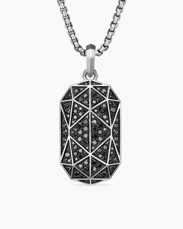 Torqued Faceted Amulet in Sterling Silver with Black Diamonds, 37mm