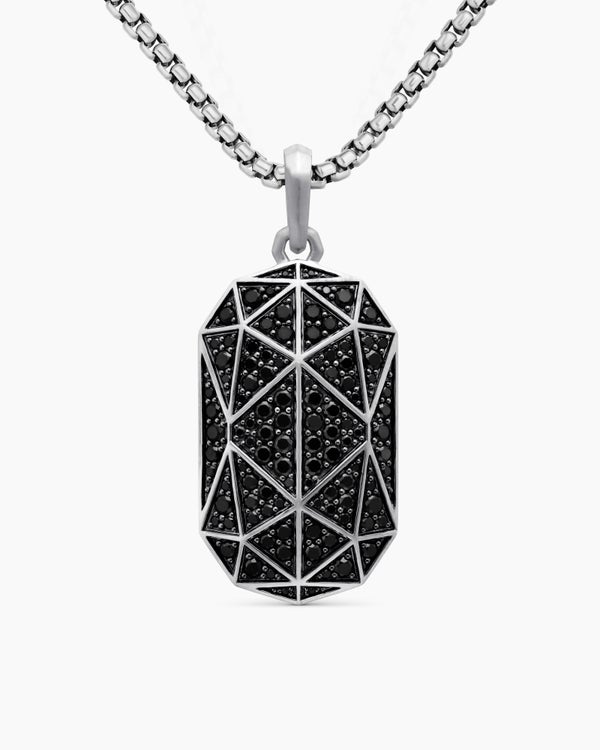 Amulette Faceted en argent sterling avec diamants noirs, 36,3 mm
