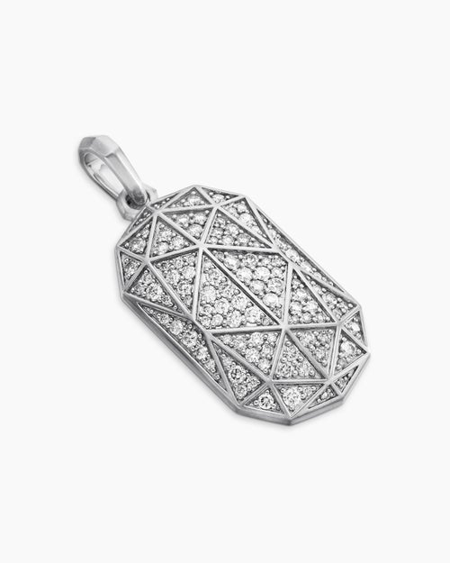 Mens Faceted Amulet in Sterling Silver with Diamonds, 36.3mm
