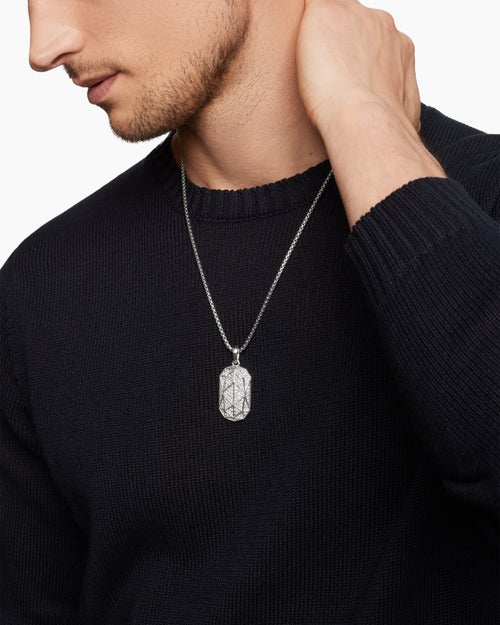 Mens Faceted Amulet in Sterling Silver with Diamonds, 36.3mm