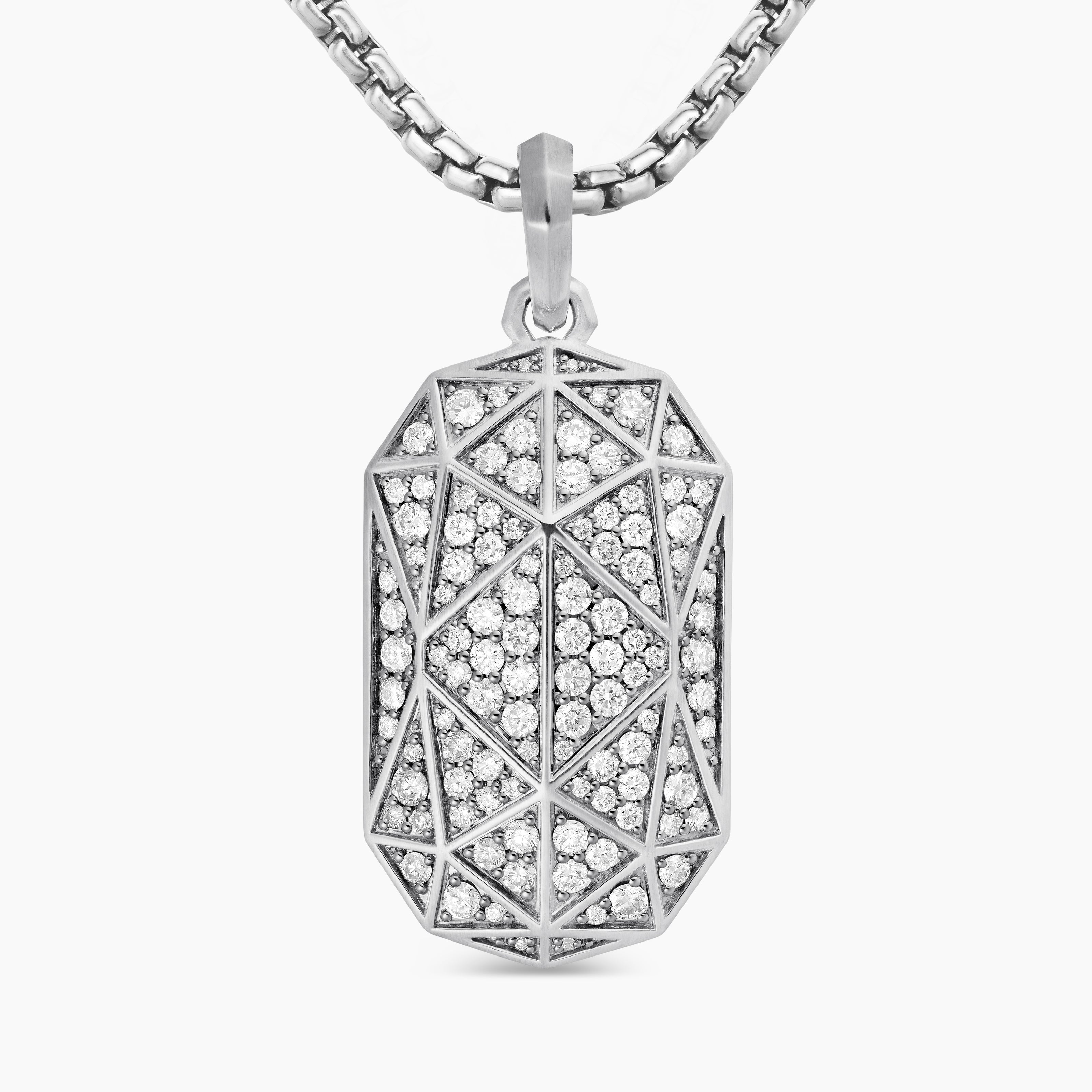 Mens Faceted Amulet in Sterling Silver with Diamonds, 36.3mm