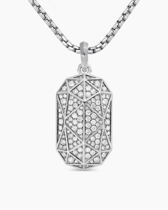Faceted Amulet in Sterling Silver with Diamonds, 37mm