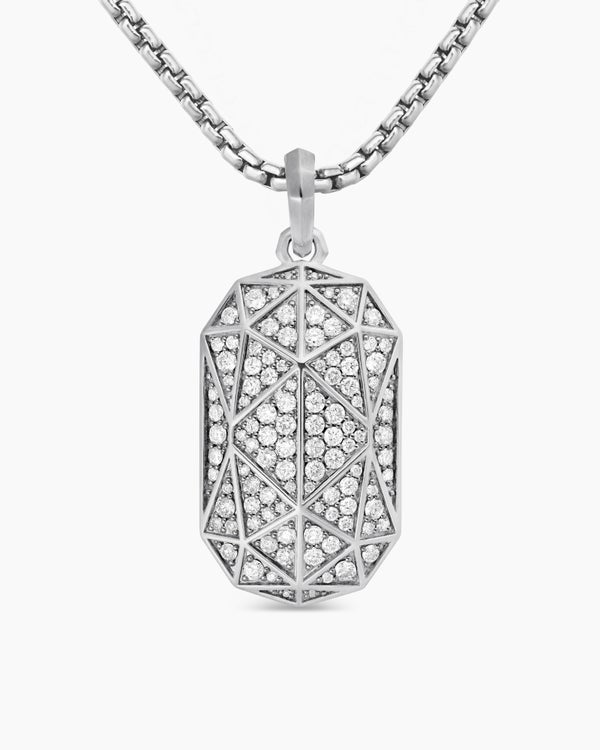 Faceted Amulet in Sterling Silver with Diamonds, 36.3mm