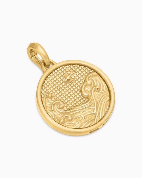 Mens Water and Fire Duality Amulet in 18K Yellow Gold, 24mm