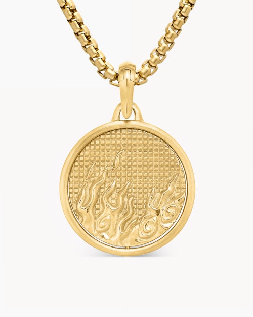 Mens Water and Fire Duality Amulet in 18K Yellow Gold, 24mm