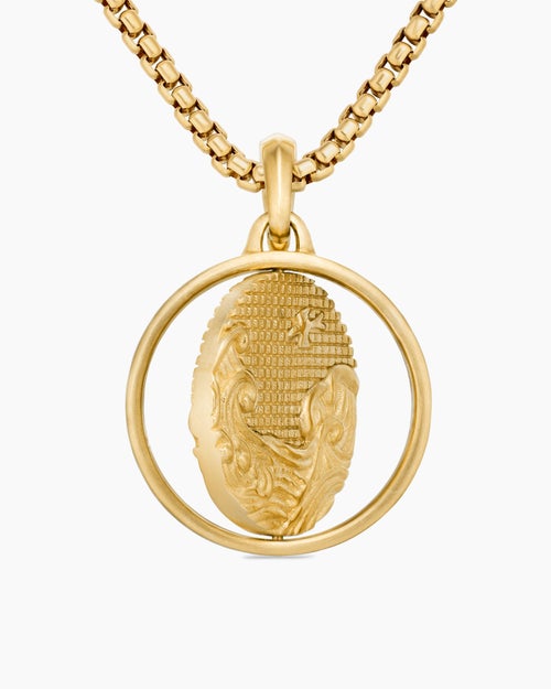 Mens Water and Fire Duality Amulet in 18K Yellow Gold, 24mm