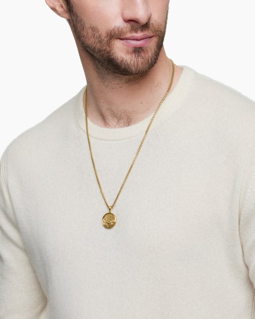 Mens Water and Fire Duality Amulet in 18K Yellow Gold, 24mm