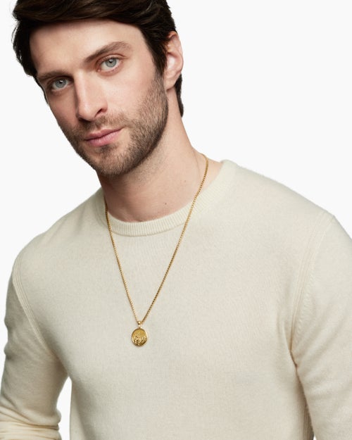 Mens Water and Fire Duality Amulet in 18K Yellow Gold, 24mm