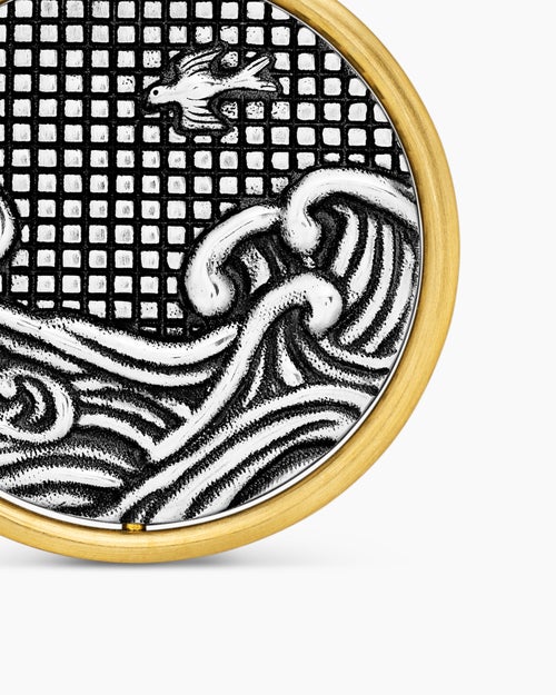 Mens Water and Fire Duality Amulet in Sterling Silver with 18K Yellow Gold, 24mm