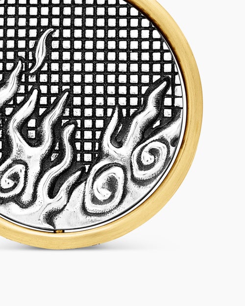 Mens Water and Fire Duality Amulet in Sterling Silver with 18K Yellow Gold, 24mm