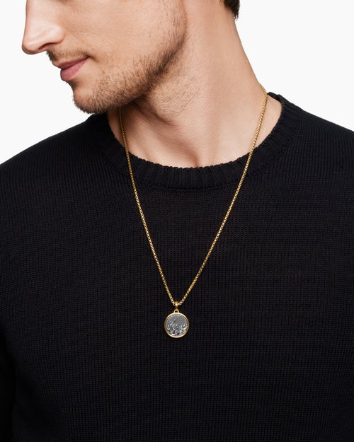 Mens Water and Fire Duality Amulet in Sterling Silver with 18K Yellow Gold, 24mm
