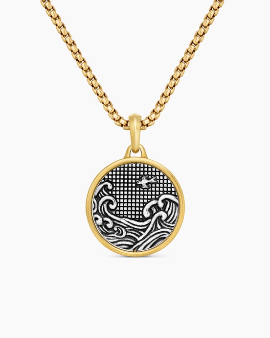 Water and Fire Duality Amulet in Sterling Silver with 18K Yellow Gold, 24mm