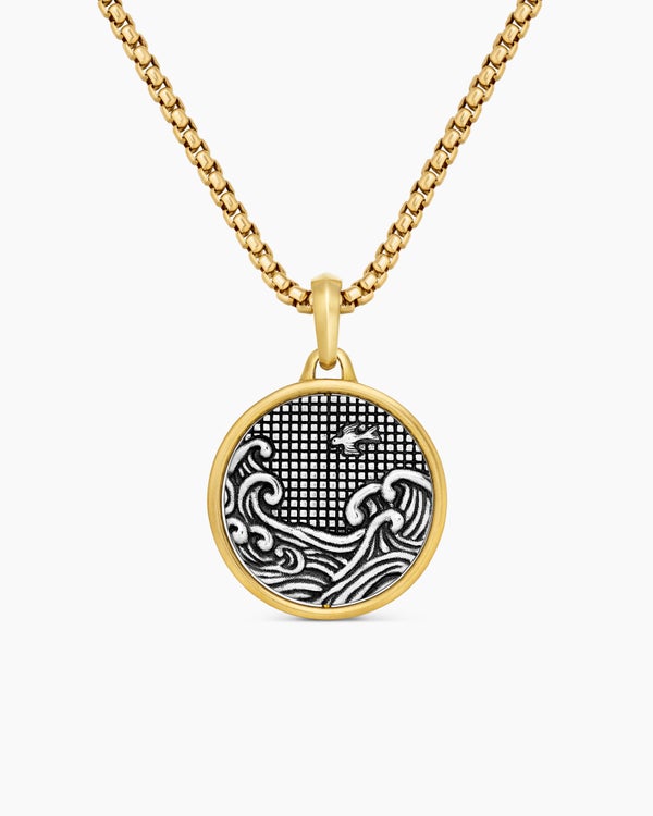 Water and Fire Duality Amulet in Sterling Silver with 18K Yellow Gold, 24mm