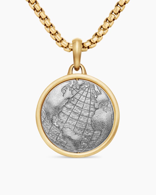 Amulette Duality Terre et Lune en argent massif avec or jaune 18 carats, 24 mm