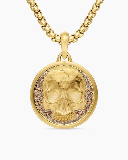 Mens Life and Death Duality Amulet in 18K Yellow Gold with Diamonds, 24mm