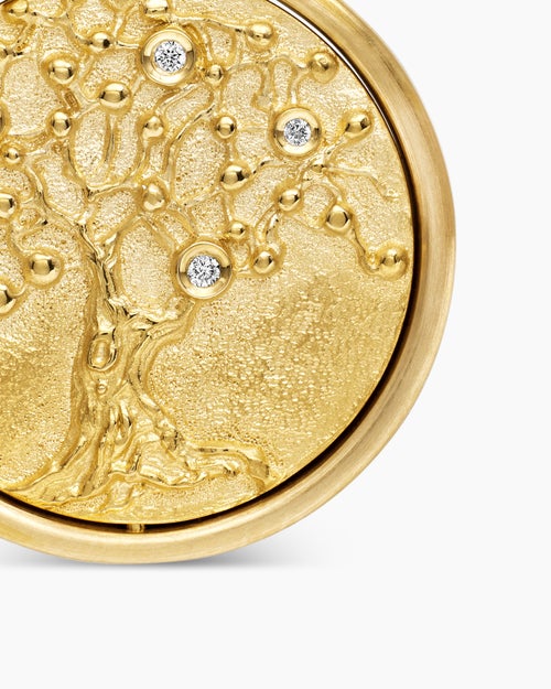 Mens Life and Death Duality Amulet in 18K Yellow Gold with Diamonds, 24mm