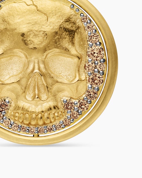 Mens Life and Death Duality Amulet in 18K Yellow Gold with Diamonds, 24mm